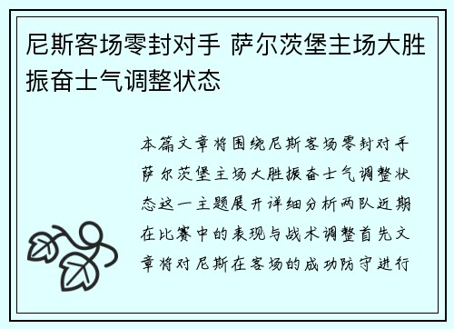 尼斯客场零封对手 萨尔茨堡主场大胜振奋士气调整状态